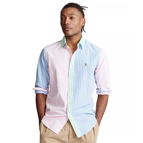 Polo Ralph Lauren Men's Classic-Fit Oxford Fun Shirt Pastel Colorblock Large - Picture 1 of 5